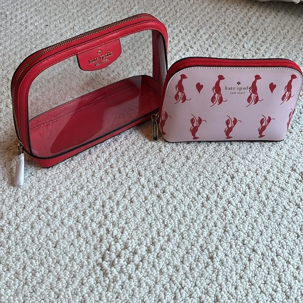 Kate Spade Cosmetic case set /2 Smaller lobster case & larger clear case Red🦞